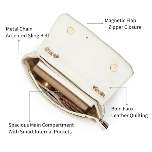 Fastrack Quiltpop Shoulder Bag | Quilted Faux-Leather Women’s Handbag | Gold Chain Accent, Zipper + Magnetic Closure, Spacious Compartment with Internal & External Pockets | Everyday & Casual Carry