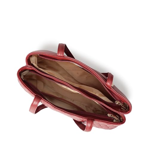 Fastrack GridGlam Cherry Shoulder Bag | Faux-Leather Women’s Handbag | Quilted Shoulder Bag with Dual Zipper Compartments