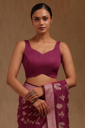 Soch Womens Wine Chanderi Warli Print Saree With Thread Work