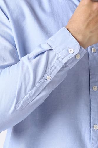 Men Light Blue Solid Full Sleeves Casual Shirt