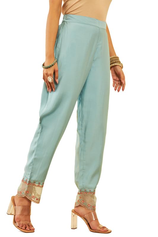 Soch Womens Powder Blue Chanderi Embroidered Suit Set With Sequins