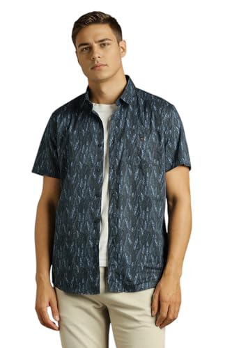 Men Black Print Half Sleeves Casual Shirt