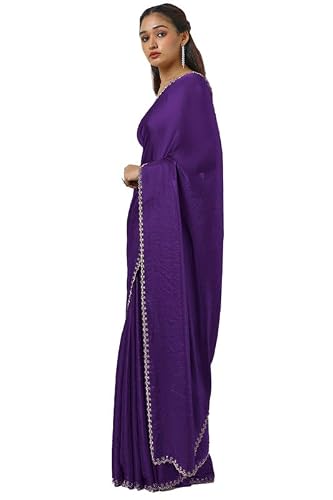 Soch Womens Purple Tissue Saree With Stone Work