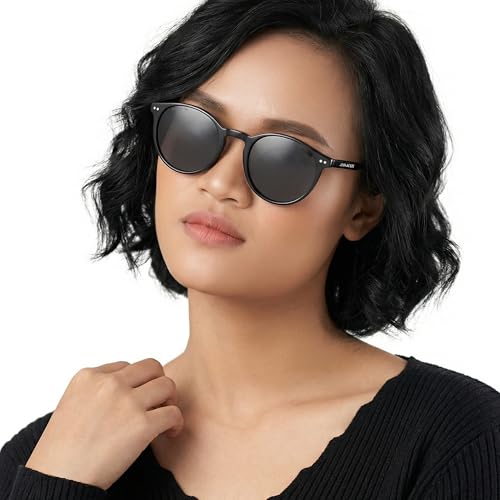 John Jacobs Full Rim Round Stylish & Premium UV Protected Sunglasses | Acetate Lines | Polarized and 100% UV Protected | Men & Women | Medium | JJ S17341