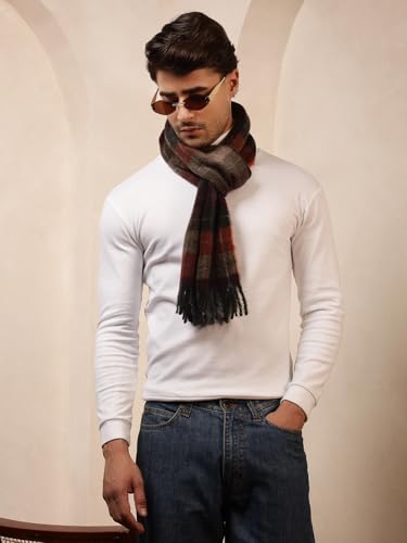 Ravaiyaa - Attitude is everything Men's Brown Checked Pattern Reversible Winter Wool Scarf, Muffler 72"x14" Inch