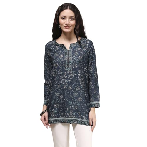 Biba Women Indigo Polyester Straight Printed Kurti_38
