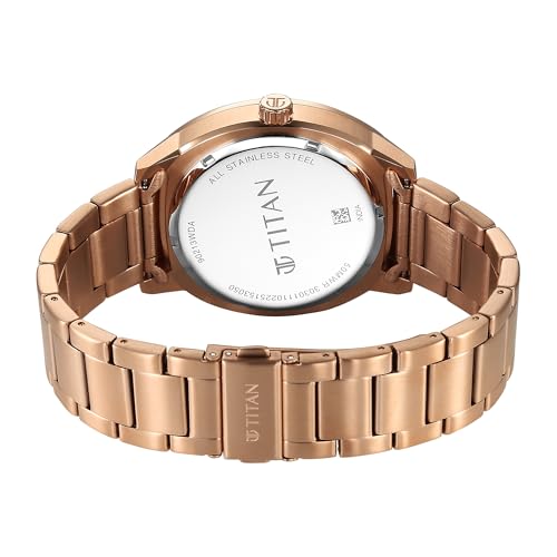 Titan Regalia Arc Analog with Day Date Second Subdial and Silver Dial Rose Gold Stainless Steel Strap Watch for Men - 90213WM01