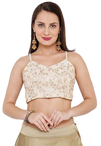SALWAR STUDIO S Women's Gold Tissue Readymade Saree Blouse(SSB2505_Gold_38_Size)