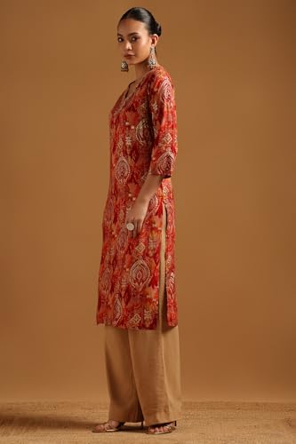 Soch Womens Rust Rayon Ethnic Motifs Kurta with Mirror Work
