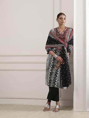 Biba Women Black Cotton Straight Suit Set_34