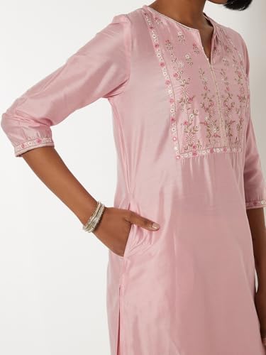 Max Women Embroidered Straight Kurta (Pink_M)