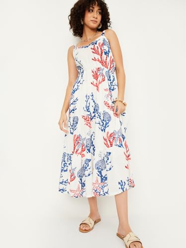 Max Women's Polyester Classic Midi Dress (OR51001A_Off White