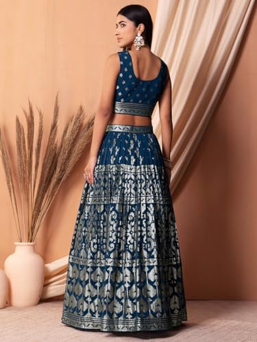 Zeel Clothing Sequins Thread Embroidered Work Pure Georgette Semi Stitched Lehenga Choli With Dupatta (5117-Blue-Women-Lehenga-Choli-Latest; Free Size)