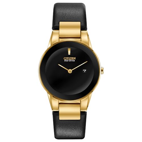 Citizen Women Ladies' Citizen Eco-Drive Axiom Gold-Tone Black Leather Strap Analog Watch Ga1052-04E