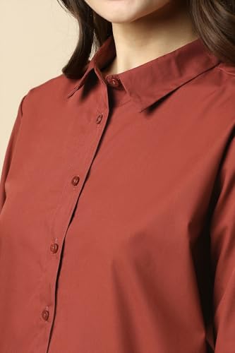 Allen Solly Women's Solid Regular Fit Shirt (AHSFCRGBJ82447_Brown