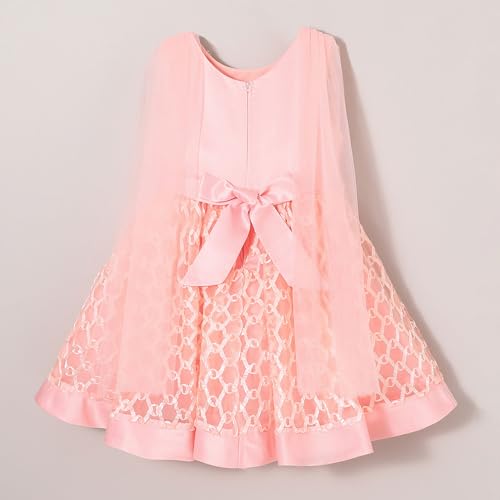 Hopscotch Girls Peach Sleeveless Lace Overlay Floral Applique Party Dress for Age (4-5 Years)
