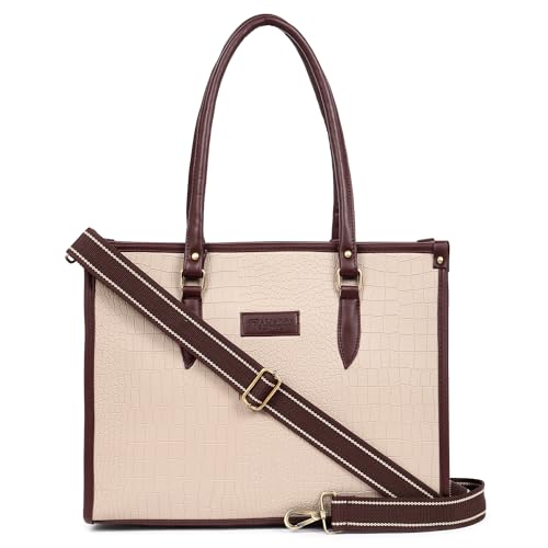 Pramadda Pure Luxury Bianca Laptop Tote bag for women office use | Large Handbags for woman | Stylish Tote bags for college | Bags for women latest. (Classic Beige)
