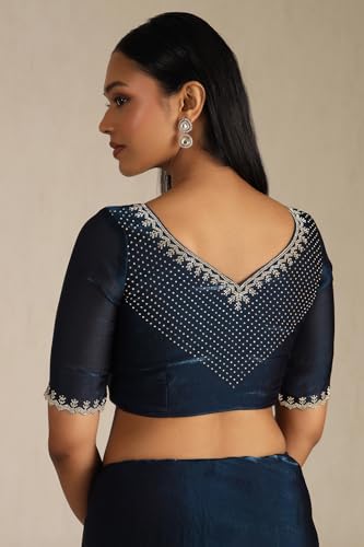 Soch Womens Blue Organza Saree With Stone Work