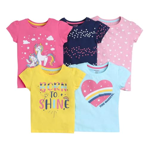 Hopscotch Girls All-Over Print T-Shirts - Pack of 5 In Multi Color for Ages 5-6 Years