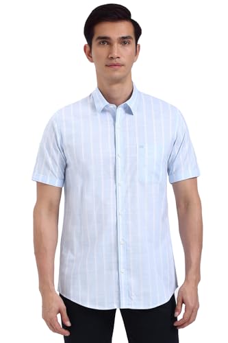 Peter England Men Light Blue Slim Fit Stripe Shirt