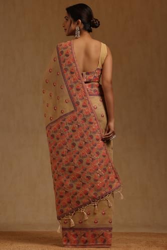 Soch Womens Beige Chanderi Woven Design Saree