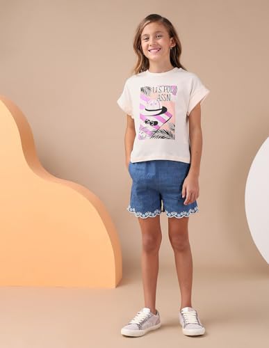 U.S. POLO ASSN. Kids Regular fit Cotton Graphic Short Sleeves Round Neck T-Shirts (UGTSH0441_Purple_13-14Y)