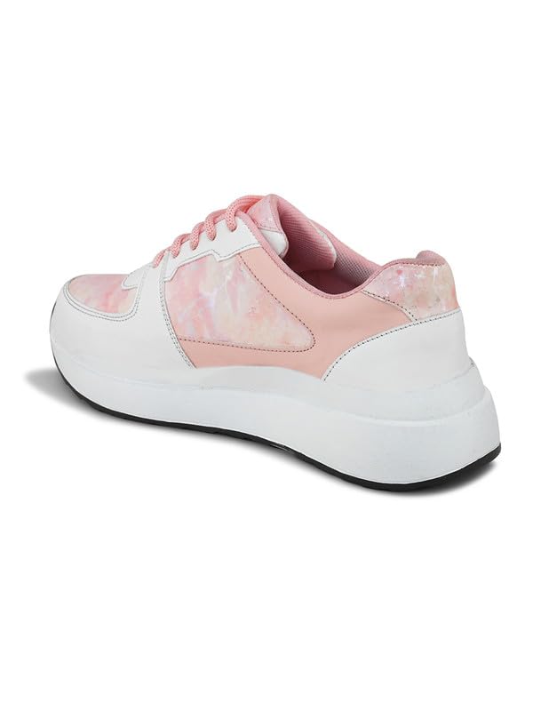 XE Looks Women Pink Printed Lace-Up Sneakers | Comfortable Lightweight Soft Sole Casual Shoes for Girls | Fashionable, and Stylish Design Footwear | Ideal for Walking, Running and Daily Use