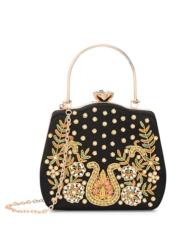 TOOBA Handicraft Beautiful Bling Box Clutch Bag Purse for Bridal, Wedding Bag for Women & Girls Black