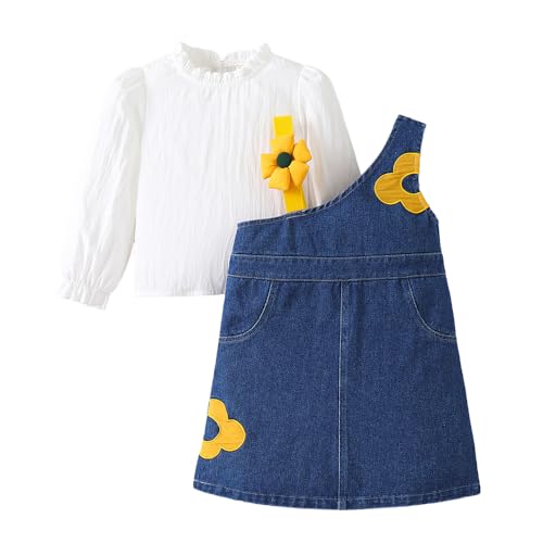 Hopscotch Girls Sleeveless White 2-Pc Floral Applique T-shirt & Skirt Dungaree For Age (6-7 Years)