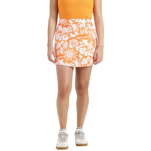 United Colors of Benetton Regular Fit High Rise Printed Shorts (Size : 28) - 26P4WVNSK318I902 Orange