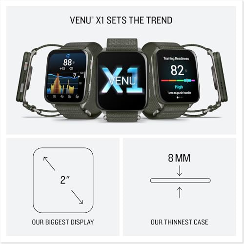 Garmin® Venu® X1, Thin and Lightweight GPS Smartwatch, AMOLED Display, Advanced Health and Fitness Features, Moss with Titanium Caseback and Moss ComfortFit Nylon Band