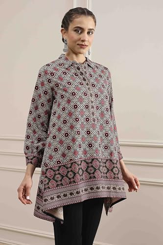Biba Women Beige Red Viscose Rayon Relaxed Printed Top_42