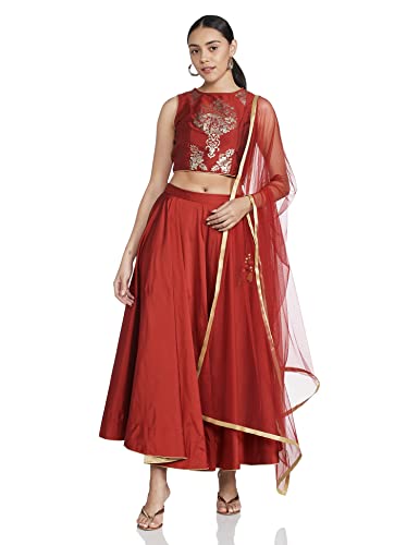 BIBA WOMEN YARNDYED FLARED SALWAR KURTA DUPATTA(SKD5700_WINE_36)