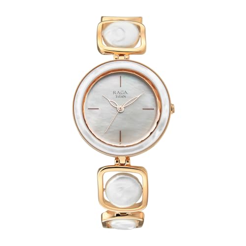 Titan Raga Power Pearls 2.0 with Quartz Analog Mother of Pearl Dial Rose Gold Brass Strap Watch for Women - 95226WM02F