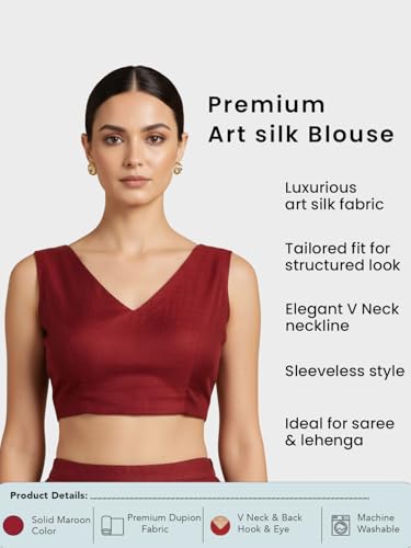 Thevasa Women's Silk Modern V-Cut Padded Blouse (32)