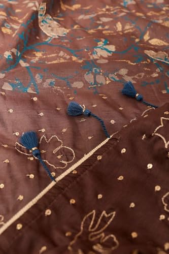 Taneira Women Brown Pure Silk Cotton Embroidered Saree with Unstitched Blouse Piece (SAIP01AC1401-Brown)