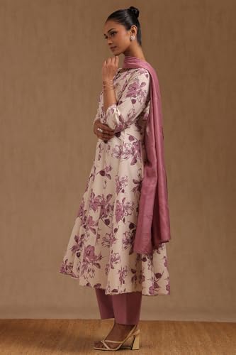 Soch Womens Onion Pink Pure Cotton Floral Print Suit Set Cutdana