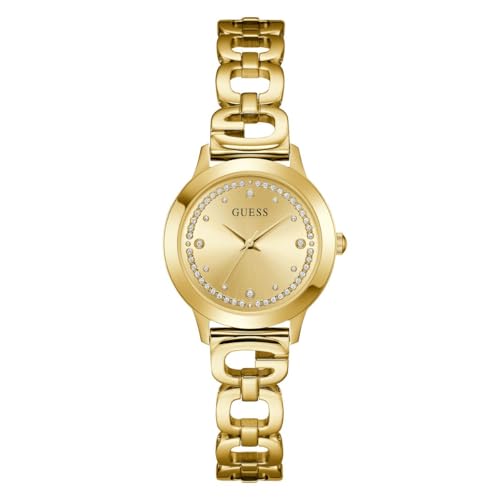 Guess Gb G Switch Analog Watch for Woman with Champagne Round Dial & Gold Tone Recycled Steel Bracelet Band Water Resistant Women's Wrist Watches - U1457L2M