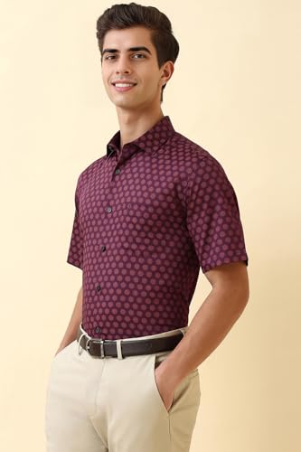 Men Purple Print Half Sleeves Formal Shirt