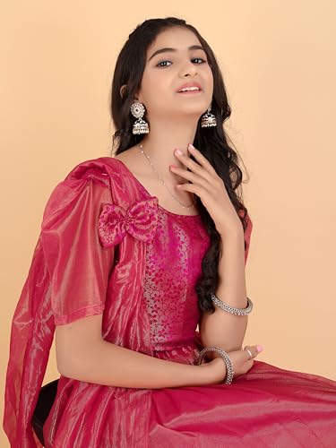 Xavima Simaran Gajari Girls Jacquard Readymade Lehenga Choli Set With Dupatta Outfit Skirt Blouse Dress For Kids Program Appearance Show School Gathering Function Stage Event_7-8 Years