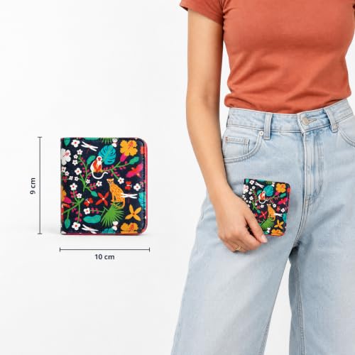 Chumbak Women’s Wallet – Madagascar Tales Collection, Vegan Leather Rectangle Wallet with Button Lock, Zipper Coin Section & Card Slots – Blue Purse