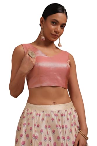 Soch Womens Peach Tussar Chevron Print Padded Blouse