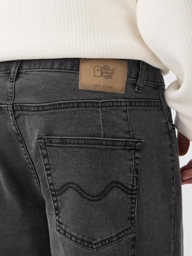 The Souled Store Shadow Drift Men and Boys Zip Fly Charcoal Grey Washed Cotton Spandex Lightweight Comfortable Everyday Baggy Fit Denim Jeans