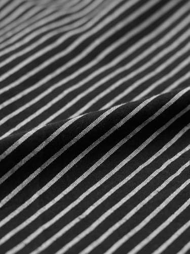 The Souled Store Cotton Linen Stripes: Greyscale Men and Boys Long Sleeve Spread Collar Black and White Striped Cotton Linen Lightweight Easy to Style Everyday Office Wear Casual Relaxed Shirt