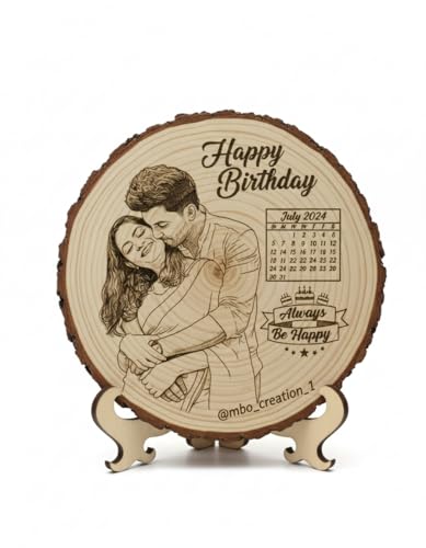 Natural Wooden Slice Photo Frame | 6 Inch Custom Photo Gift Item | Laser Engraved Natural Wood Slice with Stand | Handmade Personalized Gift for Pre-wedding Ceremony