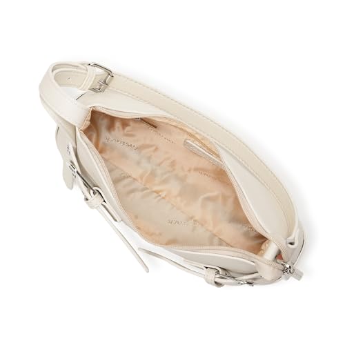 Fastrack Buckle Up Off White Shoulder Bag | Faux Leather bag with Buckle Detail | Adjustable Strap Shoulder Bag with Zipper Closure & Organised Interior