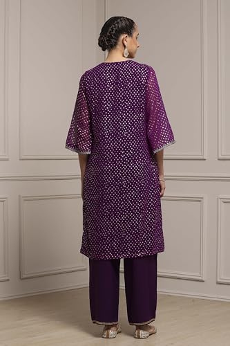 Biba Women Purple Viscose Straight Printed Suit Set_40