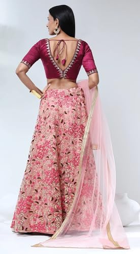 AG Clothing Women's Net Semi Stitched Lehenga Choli With Dupatta | Thread Embroidery Pattern | Traditional, Wedding, Ethnic Wear Lehenga (AD-EUPHORIA-VOL4m-3609-Peach)