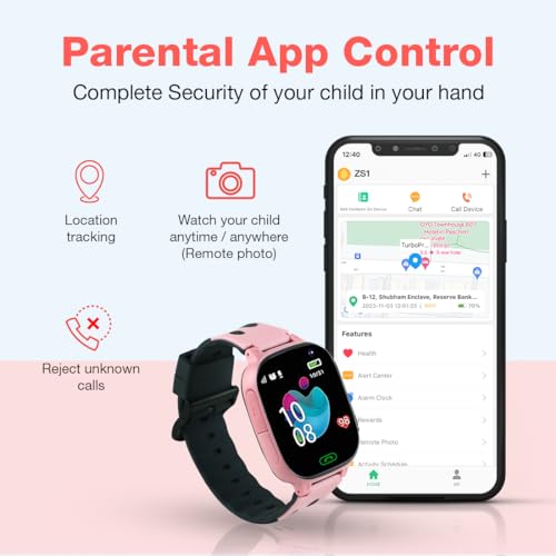 sekyo S1 Kids Smartwatch for Boys & Girls, Calling Smart Watch for Kids with Location Tracker, Camera, SOS & Safe Zone Alert, Family Chat, App Control, Airtel & Vi Micro SIM Support only -Pink