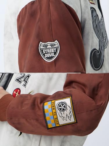 The Souled Store Racer Jacket: Impulse Men and Boys Full Sleeves Spread Collar White Graphic Printed Polyester Regular Fit Lightweight Winter Racer Jacket